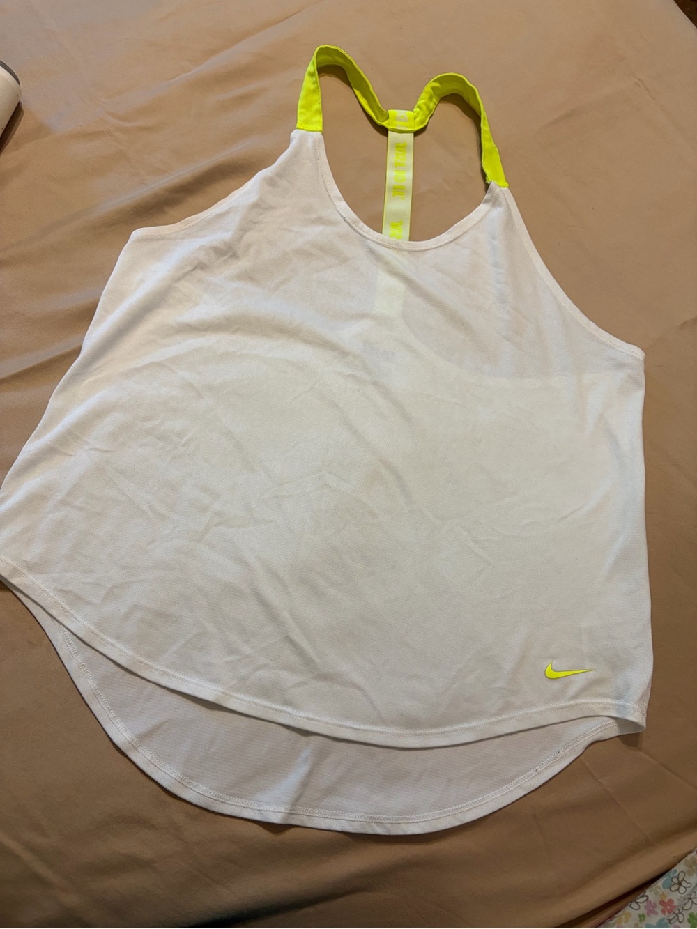 Nike White Women's Athletic Tank with Neon Yellow Straps - Picture 4 of 4